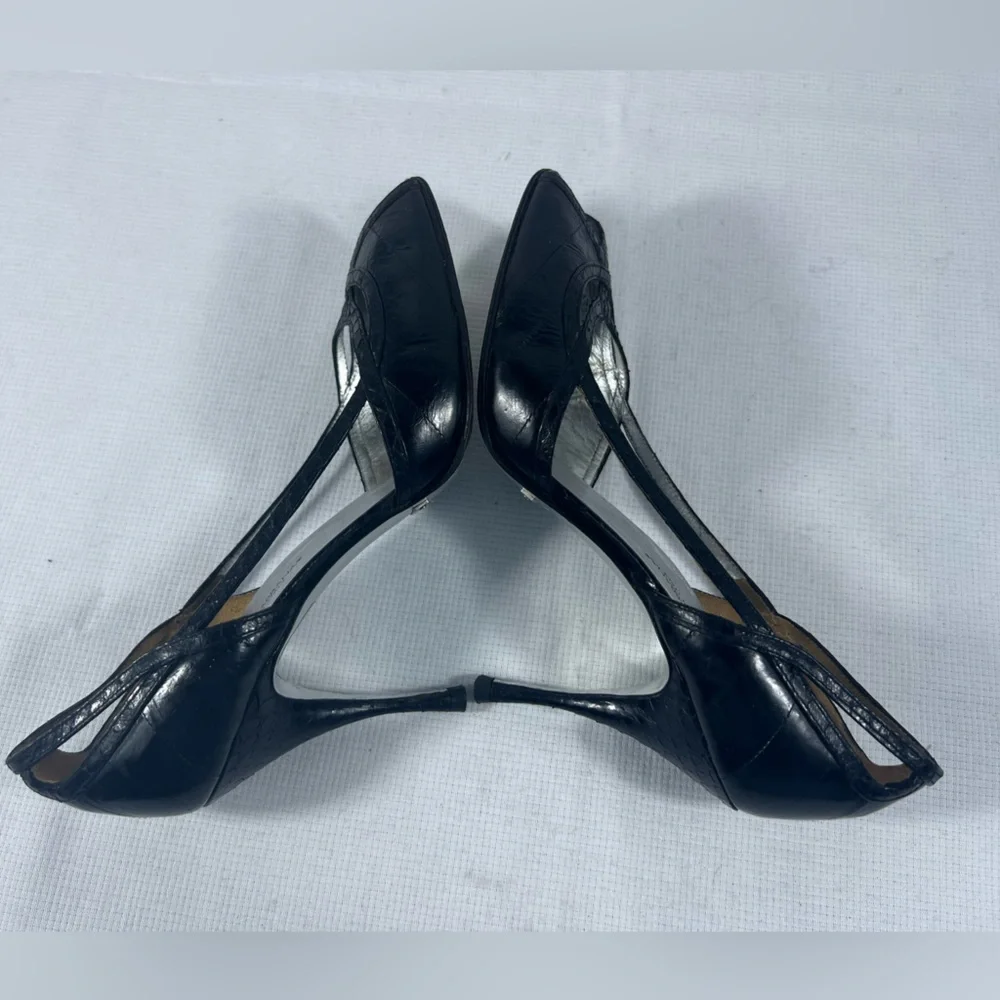 7100: Dolce & Gabbana Black Leather Open Toe Pumps EU 39